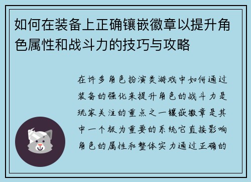 如何在装备上正确镶嵌徽章以提升角色属性和战斗力的技巧与攻略 如何在装备上正确镶嵌徽章以提升角色属性和战斗力的技巧与攻略